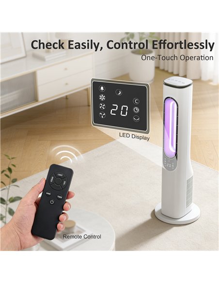 HOMCOM Bladeless Tower Fan for Bedroom, 35dB Standing Cooling Fan with Oscillating, LED Lights, 3 Speeds, 15H Timer, White - pic 178888 | FastDaddyshop
