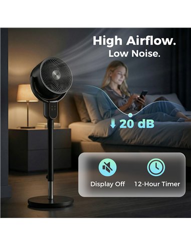 HOMCOM 20 dB Silent Standing Fan for Bedroom, 42" Pedestal Fan with Remote, 90° Oscillating, 8 Speeds, Remote Control, Black