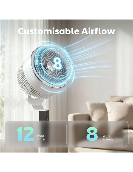 HOMCOM 20 dB Silent Standing Fan for Bedroom, 46" Pedestal Fan with Remote, 85° Oscillating, 8 Speeds, White - pic 178901 | FastDaddyshop