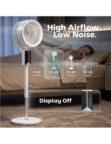 HOMCOM 20 dB Silent Standing Fan for Bedroom, 46" Pedestal Fan with Remote, 85° Oscillating, 8 Speeds, White