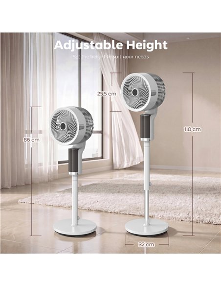 HOMCOM 20 dB Silent Standing Fan for Bedroom, 44" Pedestal Fan with 90° Oscillating, 8 Speeds and LED Light, White - pic 178909 | FastDaddyshop