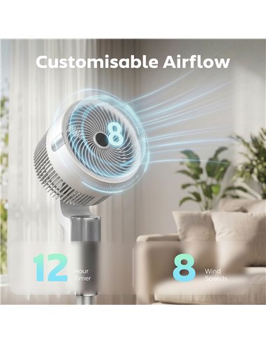 HOMCOM 20 dB Silent Standing Fan for Bedroom, 44" Pedestal Fan with 90° Oscillating, 8 Speeds and LED Light, White