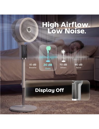 HOMCOM 20 dB Silent Standing Fan for Bedroom, 44" Pedestal Fan with 90° Oscillating, 8 Speeds and LED Light, White