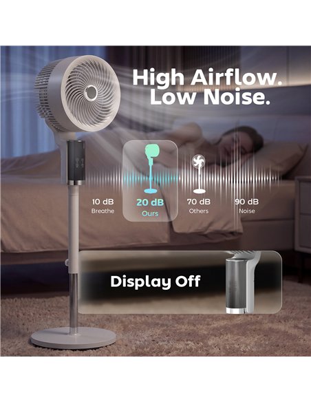 HOMCOM 20 dB Silent Standing Fan for Bedroom, 44" Pedestal Fan with 90° Oscillating, 8 Speeds and LED Light, White - pic 178911 | FastDaddyshop
