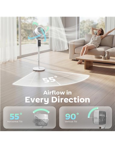 HOMCOM 20 dB Silent Standing Fan for Bedroom, 44" Pedestal Fan with 90° Oscillating, 8 Speeds and LED Light, White