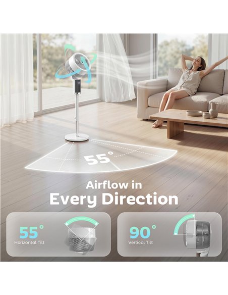 HOMCOM 20 dB Silent Standing Fan for Bedroom, 44" Pedestal Fan with 90° Oscillating, 8 Speeds and LED Light, White - pic 178912 | FastDaddyshop