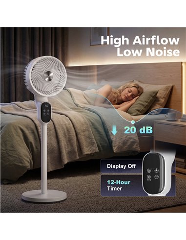 HOMCOM 20 dB Silent Standing Fan for Bedroom, 39in Pedestal Fan with Remote, Oscillating, 8 Speeds, Adjustable Height, White