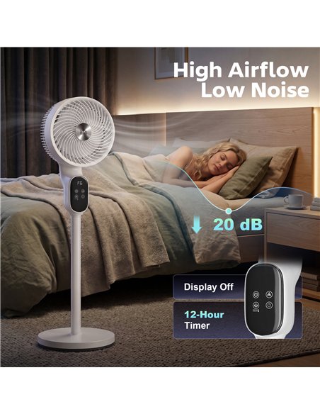 HOMCOM 20 dB Silent Standing Fan for Bedroom, 39in Pedestal Fan with Remote, Oscillating, 8 Speeds, Adjustable Height, White - pic 178919 | FastDaddyshop