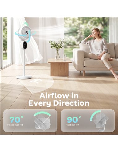 HOMCOM 20 dB Silent Standing Fan for Bedroom, 39in Pedestal Fan with Remote, Oscillating, 8 Speeds, Adjustable Height, White