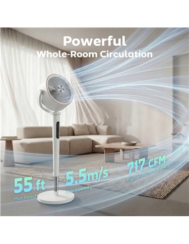 HOMCOM 20dB Silent Standing Fan, 70°+90° Auto Oscillating Fan with 12 Speeds, LED Light, Air Circulator, Remote Control, 12H Tim