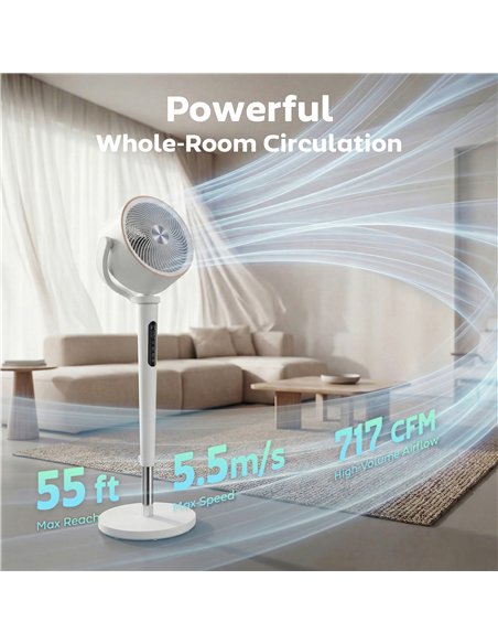 HOMCOM 20dB Silent Standing Fan, 70°+90° Auto Oscillating Fan with 12 Speeds, LED Light, Air Circulator, Remote Control, 12H Tim - pic 178928 | FastDaddyshop