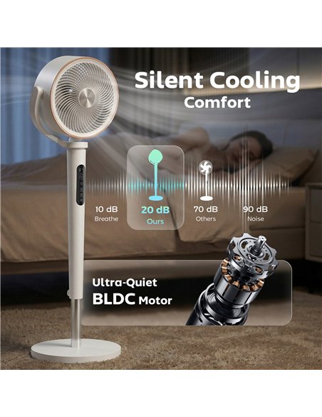 HOMCOM 20dB Silent Standing Fan, 70°+90° Auto Oscillating Fan with 12 Speeds, LED Light, Air Circulator, Remote Control, 12H Tim - pic 178929 | FastDaddyshop