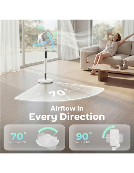 HOMCOM 20dB Silent Standing Fan, 70°+90° Auto Oscillating Fan with 12 Speeds, LED Light, Air Circulator, Remote Control, 12H Tim - pic 178930 | FastDaddyshop