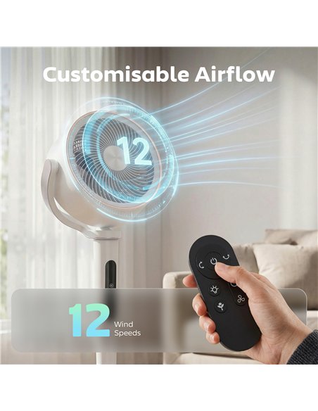 HOMCOM 20dB Silent Standing Fan, 70°+90° Auto Oscillating Fan with 12 Speeds, LED Light, Air Circulator, Remote Control, 12H Tim - pic 178931 | FastDaddyshop