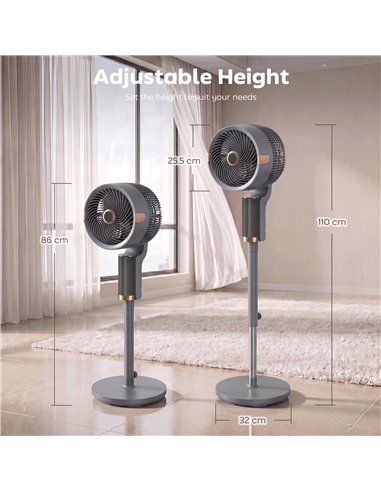 HOMCOM 20 dB Silent Standing Fan for Bedroom, 44" Pedestal Fan with 90° Oscillating, 8 Speeds and LED Light, Grey