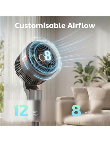 HOMCOM 20 dB Silent Standing Fan for Bedroom, 44" Pedestal Fan with 90° Oscillating, 8 Speeds and LED Light, Grey