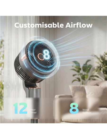 HOMCOM 20 dB Silent Standing Fan for Bedroom, 44" Pedestal Fan with 90° Oscillating, 8 Speeds and LED Light, Grey - pic 178937 | FastDaddyshop