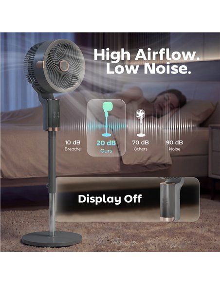 HOMCOM 20 dB Silent Standing Fan for Bedroom, 44" Pedestal Fan with 90° Oscillating, 8 Speeds and LED Light, Grey - pic 178938 | FastDaddyshop