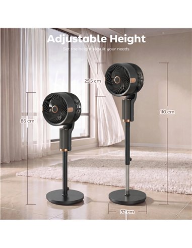 HOMCOM 20 dB Silent Standing Fan for Bedroom, 44" Pedestal Fan with 90° Oscillating, 8 Speeds and LED Light, Black