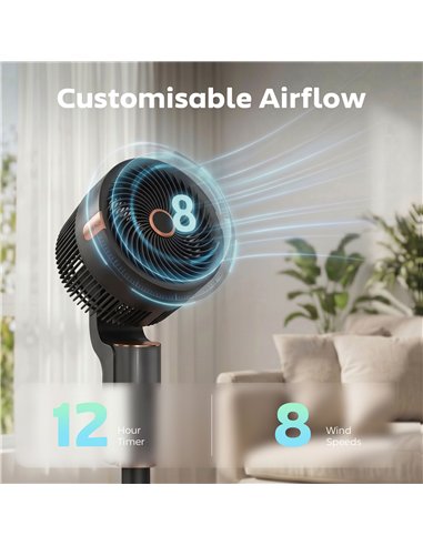 HOMCOM 20 dB Silent Standing Fan for Bedroom, 44" Pedestal Fan with 90° Oscillating, 8 Speeds and LED Light, Black