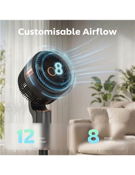 HOMCOM 20 dB Silent Standing Fan for Bedroom, 44" Pedestal Fan with 90° Oscillating, 8 Speeds and LED Light, Black - pic 178946 | FastDaddyshop