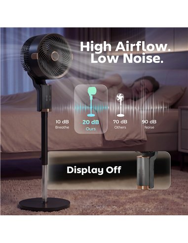 HOMCOM 20 dB Silent Standing Fan for Bedroom, 44" Pedestal Fan with 90° Oscillating, 8 Speeds and LED Light, Black