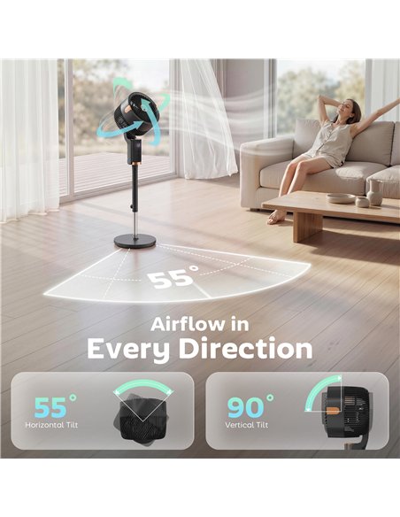 HOMCOM 20 dB Silent Standing Fan for Bedroom, 44" Pedestal Fan with 90° Oscillating, 8 Speeds and LED Light, Black - pic 178948 | FastDaddyshop