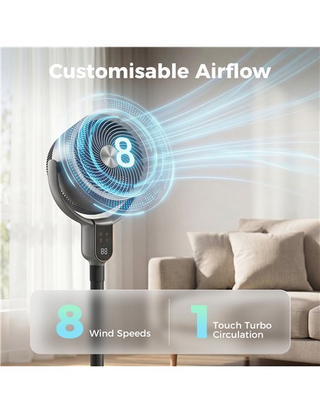 HOMCOM 20 dB Silent Standing Fan for Bedroom, 42" Pedestal Fan with Remote, 90° Oscillating, 8 Speeds, Remote Control, Grey - pic 178955 | FastDaddyshop