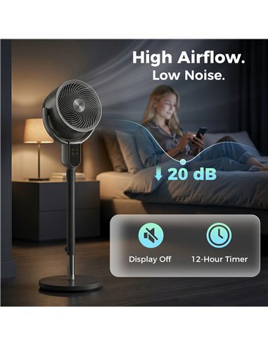 HOMCOM 20 dB Silent Standing Fan for Bedroom, 42" Pedestal Fan with Remote, 90° Oscillating, 8 Speeds, Remote Control, Grey