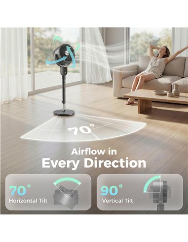 HOMCOM 20 dB Silent Standing Fan for Bedroom, 42" Pedestal Fan with Remote, 90° Oscillating, 8 Speeds, Remote Control, Grey