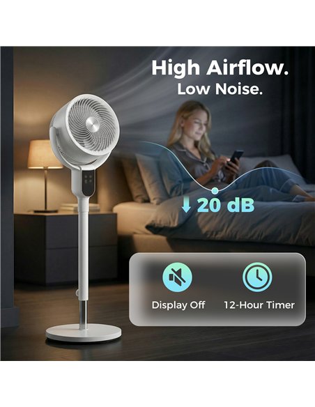 HOMCOM 20 dB Silent Standing Fan for Bedroom, 42" Pedestal Fan with Remote, 90° Oscillating, 8 Speeds, Remote Control, White - pic 178965 | FastDaddyshop