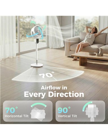 HOMCOM 20 dB Silent Standing Fan for Bedroom, 42" Pedestal Fan with Remote, 90° Oscillating, 8 Speeds, Remote Control, White