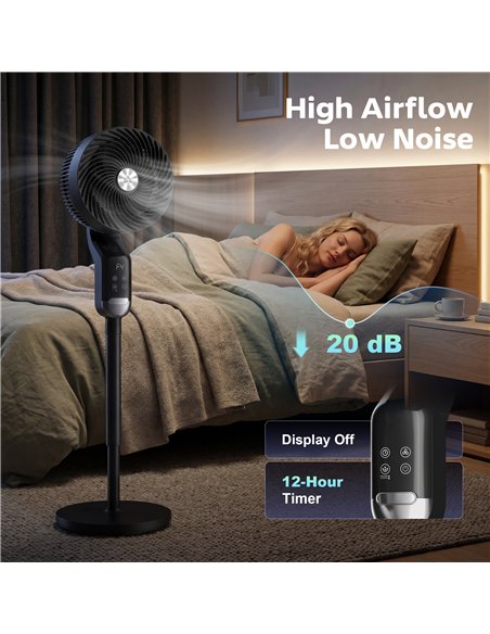 HOMCOM 20 dB Silent Standing Fan, Pedestal Fan with Remote, Oscillating, 8 Speeds, Adjustable Height, 12H Timer - pic 178982 | FastDaddyshop