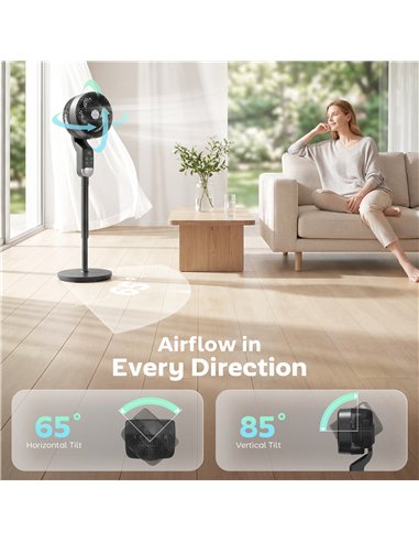 HOMCOM 20 dB Silent Standing Fan, Pedestal Fan with Remote, Oscillating, 8 Speeds, Adjustable Height, 12H Timer