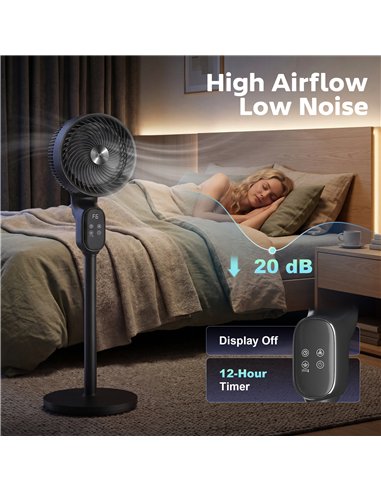 HOMCOM 20 dB Silent Standing Fan for Bedroom, 39in Pedestal Fan with Remote, Oscillating, 8 Speeds, Adjustable Height, Black