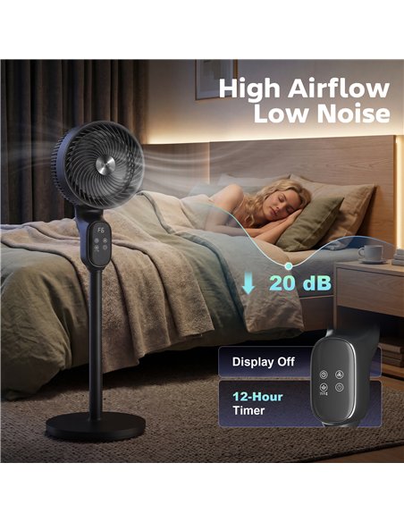 HOMCOM 20 dB Silent Standing Fan for Bedroom, 39in Pedestal Fan with Remote, Oscillating, 8 Speeds, Adjustable Height, Black - pic 178991 | FastDaddyshop