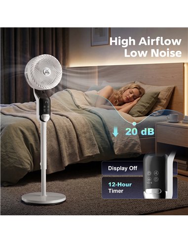 HOMCOM 20 dB Silent Standing Fan, 41in Pedestal Fan with Remote, Oscillating, 8 Speeds, Adjustable Height, 12H Timer