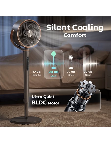 HOMCOM 20dB Silent Standing Fan, 70°+90° Auto Oscillating Fan with 12 Speeds, LED Light, Air Circulator, Remote Control, 12H Tim - pic 179010 | FastDaddyshop