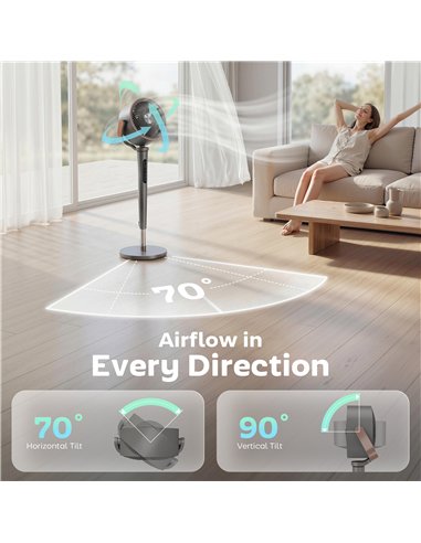 HOMCOM 20dB Silent Standing Fan, 70°+90° Auto Oscillating Fan with 12 Speeds, LED Light, Air Circulator, Remote Control, 12H Tim