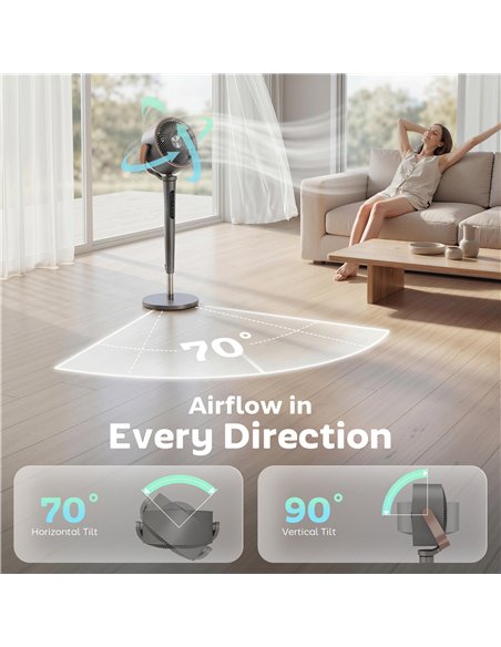 HOMCOM 20dB Silent Standing Fan, 70°+90° Auto Oscillating Fan with 12 Speeds, LED Light, Air Circulator, Remote Control, 12H Tim - pic 179011 | FastDaddyshop
