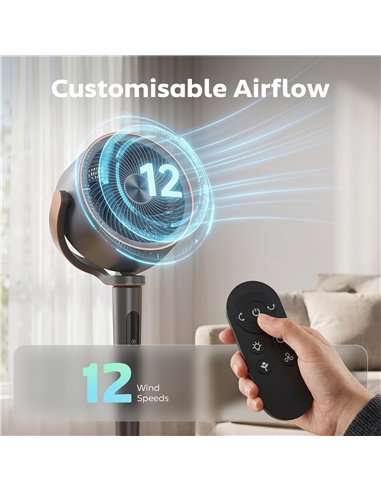 HOMCOM 20dB Silent Standing Fan, 70°+90° Auto Oscillating Fan with 12 Speeds, LED Light, Air Circulator, Remote Control, 12H Tim