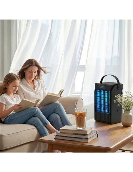 HOMCOM Portable Air Conditioner, 4-in-1 Mini Air Cooler with 4 Wind Speed, 2 Cool Mist, RGB 7 LED Light, Black - pic 179016 | FastDaddyshop
