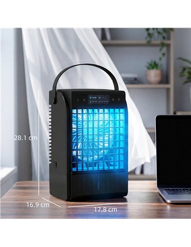HOMCOM Portable Air Conditioner, 4-in-1 Mini Air Cooler with 4 Wind Speed, 2 Cool Mist, RGB 7 LED Light, Black