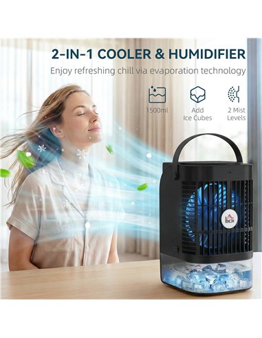 HOMCOM Portable Air Conditioner, 4-in-1 Mini Air Cooler with 4 Wind Speed, 2 Cool Mist, RGB 7 LED Light, Black