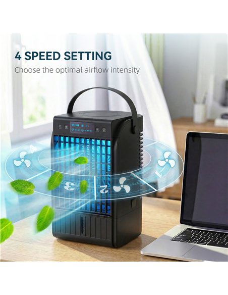 HOMCOM Portable Air Conditioner, 4-in-1 Mini Air Cooler with 4 Wind Speed, 2 Cool Mist, RGB 7 LED Light, Black - pic 179019 | FastDaddyshop