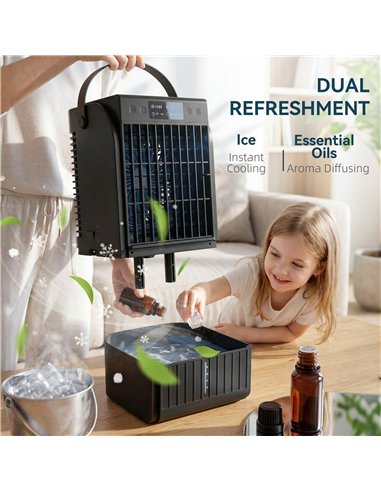 HOMCOM Portable Air Conditioner, 4-in-1 Mini Air Cooler with 4 Wind Speed, 2 Cool Mist, RGB 7 LED Light, Black