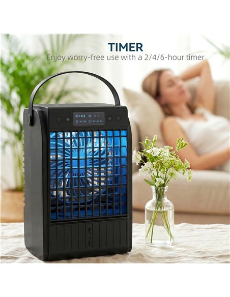 HOMCOM Portable Air Conditioner, 4-in-1 Mini Air Cooler with 4 Wind Speed, 2 Cool Mist, RGB 7 LED Light, Black - pic 179022 | FastDaddyshop