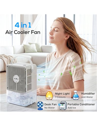 HOMCOM Portable Air Conditioner, 4-in-1 Mini Air Cooler with 3 Wind Speed, 2 Mist Mode, 7 Colour RGB Light, White