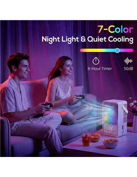 HOMCOM Portable Air Conditioner, 4-in-1 Mini Air Cooler with 3 Wind Speed, 2 Mist Mode, 7 Colour RGB Light, White - pic 179029 | FastDaddyshop