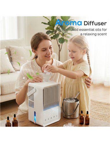 HOMCOM Portable Air Conditioner, 4-in-1 Mini Air Cooler with 3 Wind Speed, 2 Mist Mode, 7 Colour RGB Light, White